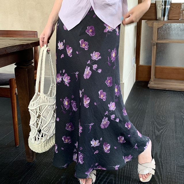 
HO TIME 2025 summer new style retro print high waist slim skirt hip pencil skirt