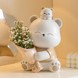 Cute Bouquet Holding Violent Bear Figurine for Entryway, Living Room, Wine Cabinet, Tv Cabinet, Office Desk Decoration, Housewarming Gift