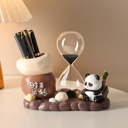 Cute Panda Fortune-Telling Magnetic Hourglass Pen Holder Ornament Office Desk Decoration High-End Birthday Gift
