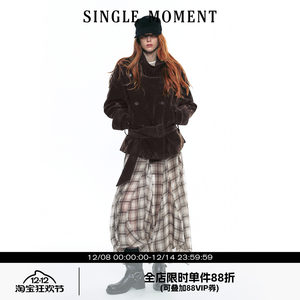 
SINGLE MOMENT 25AW French retro flocking large stand collar short double-breasted waist windbreaker jacket for women
