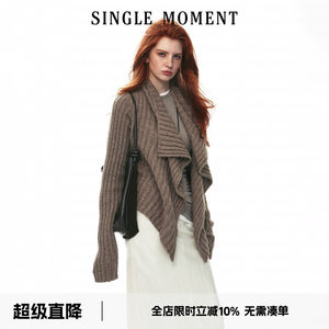 SINGLE MOMENT 26AW法式复古休闲粗罗纹绞花披肩式毛衣开衫外套女