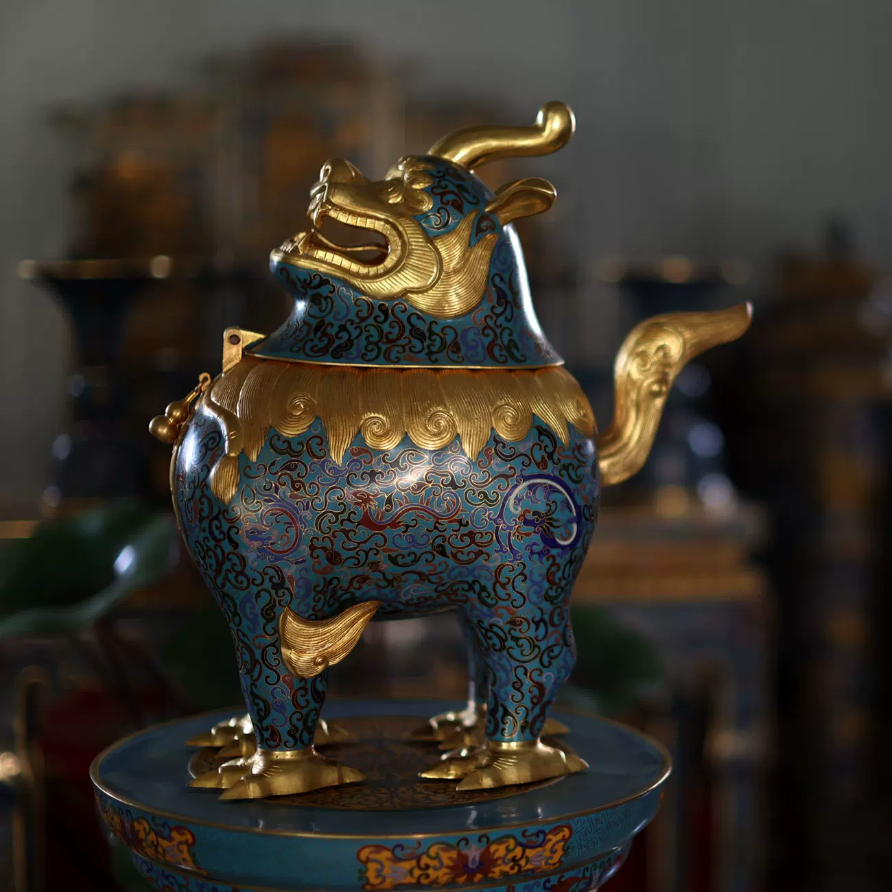 金丹青景泰蓝掐丝珐琅甪端吉祥独角兽香薰炉装饰摆件