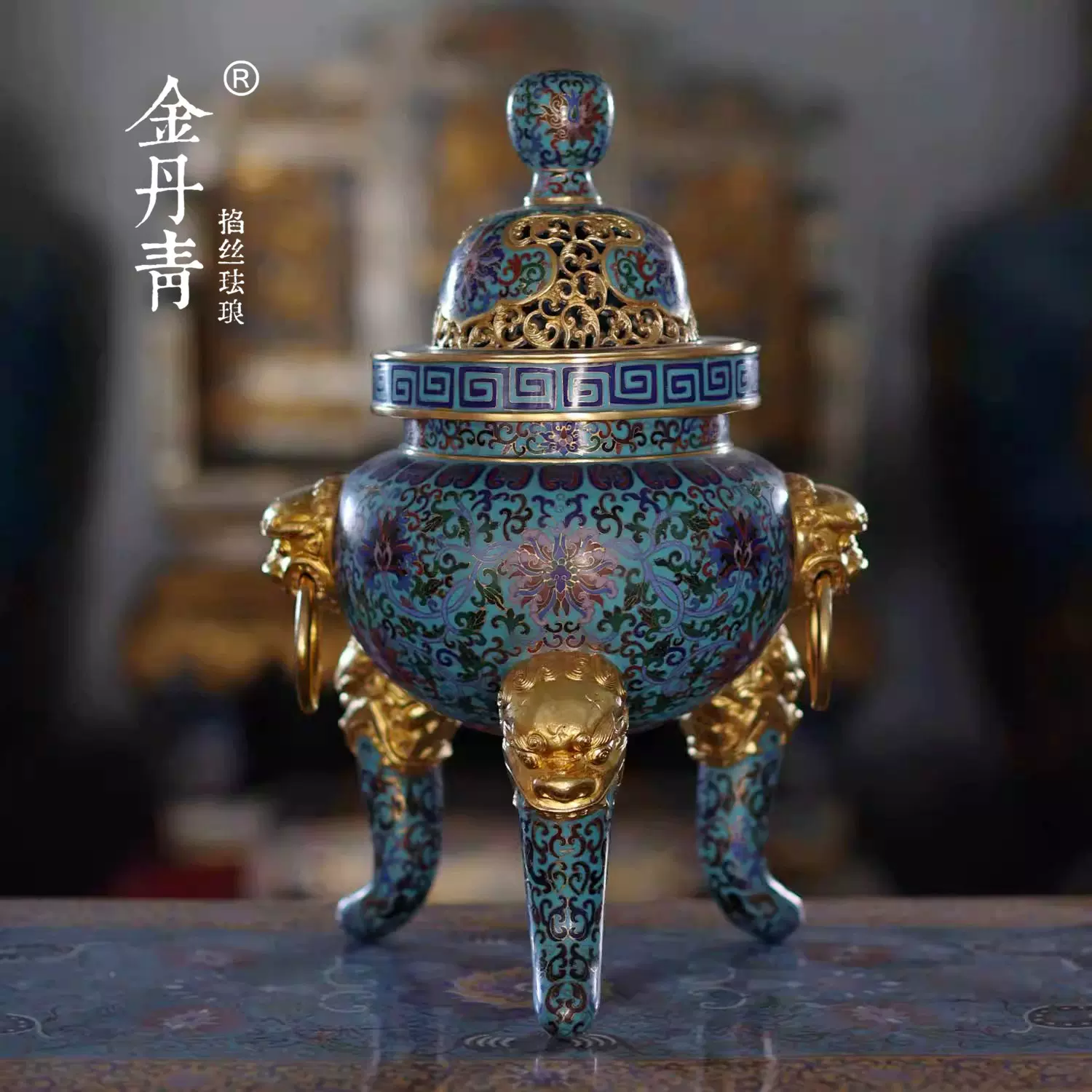 旧家蔵出　大型　希少旧蔵品 純銅製景泰藍香炉「金銭独角獣」／掐絲琺瑯 招財瑞獣 旧家蔵出 大型 希少旧蔵品 純銅製景泰藍香炉「金銭独角獣」／掐