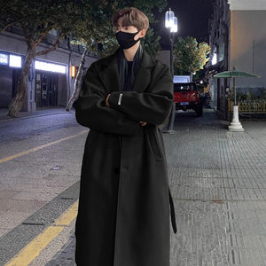 
British style woolen coat men's autumn and winter Korean fashion mid-length woolen coat retro high-end windbreaker suit collar