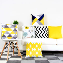 Modern Minimalist Double-Sided Geometric Yellow-Gray Cushion for Living Room Sofa Model Home, Nordic Throw Pillow Cover Without Insert