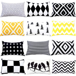 Nordic Simple Double-Sided Black and White and Yellow Bed Backrest Lumbar Pillow Office Sofa Cushion with Core Rectangular Pillowcase