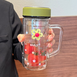 Double-layer glass Cup women's Hit Style with handle high temperature resistant water Cup For Home office tea separation tea cup