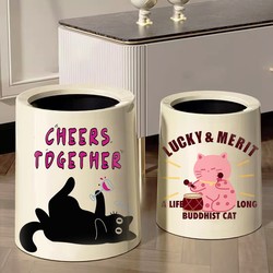 Minimalist New Style Trash Can with Swing Lid for Home Bathroom, Bedroom, Living Room, High Aesthetic Cream Style Wastebasket with Lid