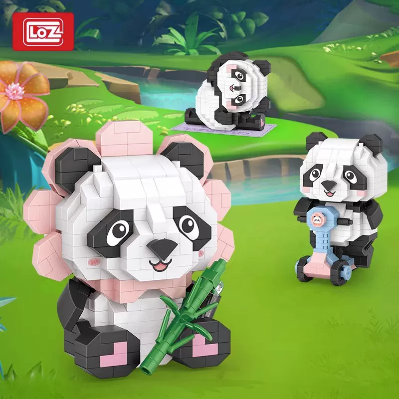LOZ俐智8801萌宠联盟熊猫花花积木小益智拼装儿童玩具模型摆积木-Taobao