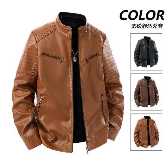 
M-6XL cross-border large size motorcycle leather jacket for men spring and autumn new handsome high street leather jacket