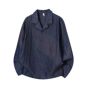 
Old money style Cuban collar denim shirt for men spring 2026 new textured off-shoulder long-sleeved shirt jacket price control