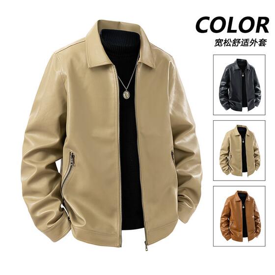 
Cross-border popular leather jacket for men, foreign trade classic PU leather jacket, motorcycle leather jacket