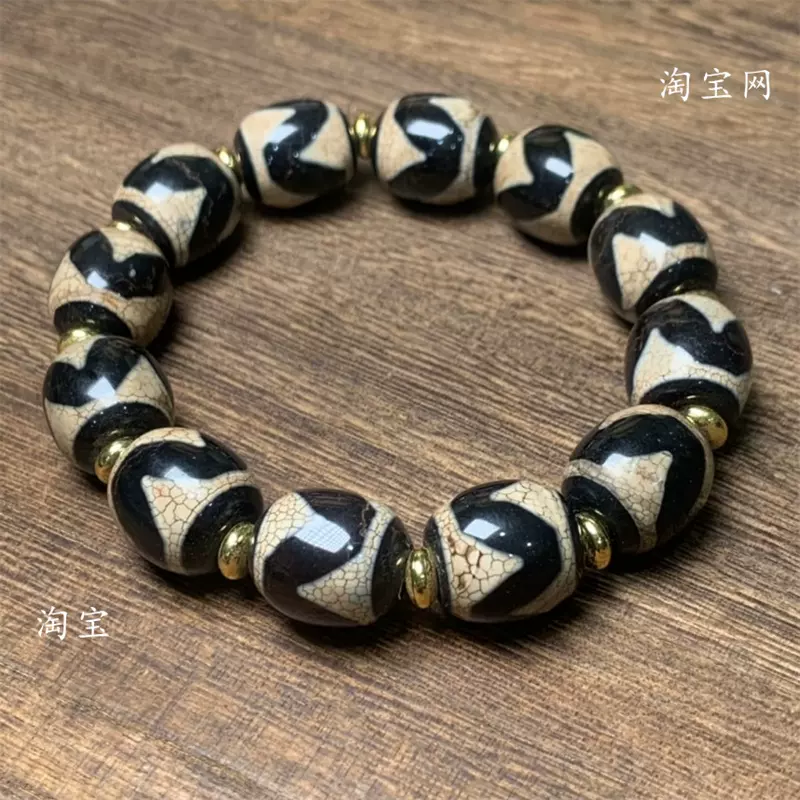 チベット天然黒瑪瑙至純双如意天珠 ◇高級白天珠◇希少品！