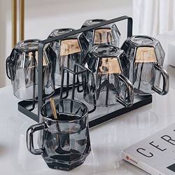 Diamond Glass Cup with Handle for Home Use, High Aesthetic Hexagonal Cup for Women, Tea Cup Set, Beer and Coffee Cup