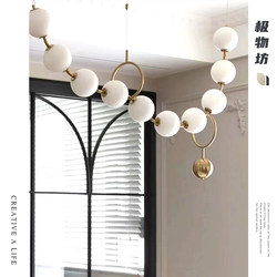 Light French-Style Magic Bean Restaurant Chandelier, Modern Minimalist Copper-Colored Pearl Necklace Bar Counter Lamp, Loft Staircase Buddhist Bead Chandelier
