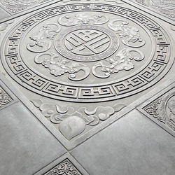 Antique Brick Carving Floor Tiles with Chinese-Style Peony Motifs, Five Blessings, Traditional Architecture, Blue Brick Floor Carving for Outdoor Courtyard