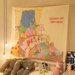Oil Pastel Illustration Coco Sauce Cute Good Night Hanging Cloth Children's Room Nursery Institution Wall Decoration Atmosphere Background Cloth