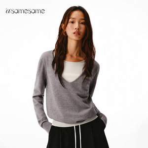 
asomesome American fake two-piece design wool sweater women's autumn warm sweater bottoming loose top