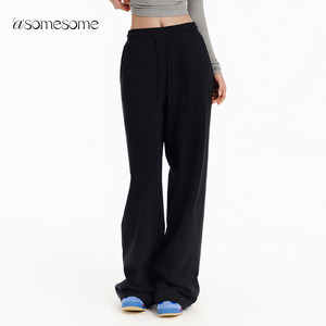 
asomesome American low-waist floor-length black loose straight sweatpants women's spring and summer white casual sports pants