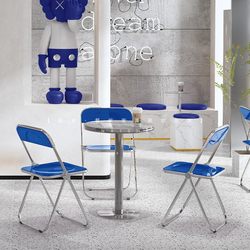 Internet-Famous Cafe ins Cement Industrial Style Klein Blue Milk Tea Dessert Shop Stainless Steel Tables Acrylic Chairs