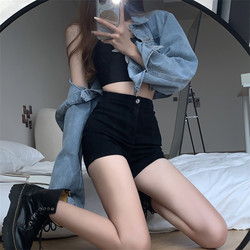 Black A-Line Denim Shorts for Women, New Summer Style, Tight-Fitting Hip-Hugging Pants for Petite Figures, Slim Straight-Leg Hot Pants
