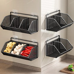 Kitchen Onion, Ginger, and Garlic Storage Basket, No-Drill Wall-Mounted Rack, Slanted Thickened Storage Organizer, Multifunctional Hanging Basket