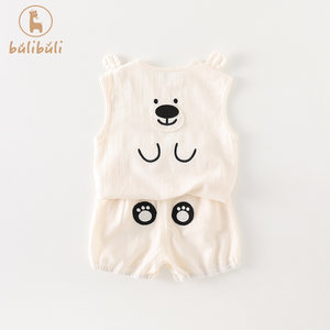 
Children's Suit Summer Clothes 26 New Men's and Women's Baby Cartoon Vest Shorts Summer Pure Cotton Clothes Split Two-piece Set