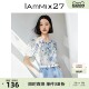 IAmMIX27 round neck puff sleeve shirt for women in summer casual pinch pleated print versatile comfortable and light short-sleeved shirt