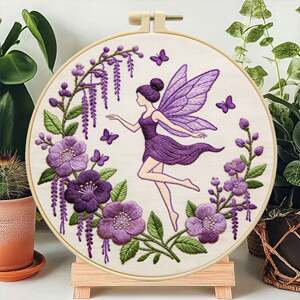 
Embroidery material package diy handmade fabric kit purple flower fairy pattern