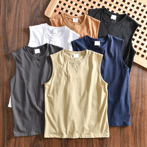 
HK Order Double Yarn Long Fleece Cotton Foreign Trade Men's Summer New Casual Versatile Solid Color Vest Sleeveless T-shirt