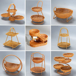 Creative Multi-Layer Fruit Plate Bread Basket Double-Layer Rattan-Like Woven Living Room Snack Basket Dried Fruit Basket Picnic Basket Fruit Basket