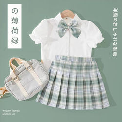 Girls' Jk Uniform Dress, Preppy Style, Authentic Summer Sailor Suit, Stylish Outfit for Friends, Children's Pleated Skirt Set