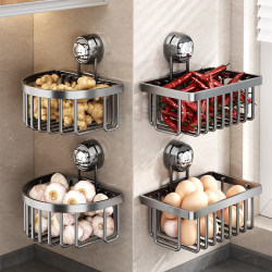 Suction Cup Storage Box for Onions, Ginger, and Garlic; Multifunctional Kitchen Shelf; Wall-Mounted Vegetable Basket; Wall-Mounted Spice Organizer