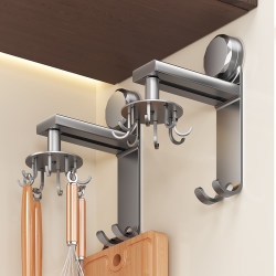 Kitchen Rotating Suction Cup Hook Storage Rack Multi-Functional Spatula Spoon Holder No-Drill Kitchen Utensil Organizer