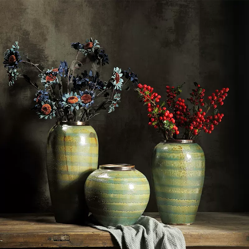 景德镇陶瓷美式粗陶复古花瓶插干花客厅插花家居摆件陶器花器坛子 景德镇陶瓷美式粗陶复古花瓶插干花客厅插花家居摆件陶器花器坛子