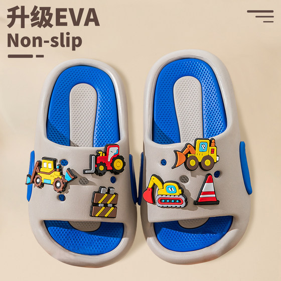 
Cartoon engineering car children's slippers for boys in summer home thick sole non-slip boy trendy casual outdoor slippers