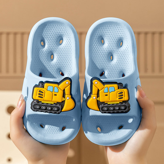 
Three-dimensional excavator children's bathroom slippers boys summer bathroom bath thick-soled non-slip leaking breathable sandal slippers