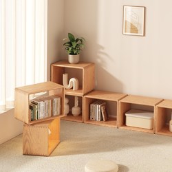 Solid Wood Grid Cabinet, Free Combination Bookshelf, Single-Grid Bay Window Bookcase, Floor-Standing Children's Storage Rack, Kindergarten Grid Cabinet