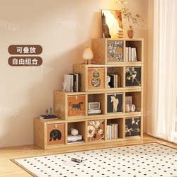 Medieval-Style Bookshelf, Solid Wood, Simple Low Bookcase, Floor-Standing Storage Rack, Bay Window Single-Layer Cabinet, Integrated Wall-Mounted Grid Cabinet