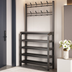 Multi-Layer Shoe Rack and Coat Rack Integrated Multifunctional Household Shoe Rack with Large Capacity Iron Shoe Storage Solution