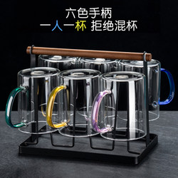 High-Temperature Resistant High Borosilicate Glass Cup Set, Household Colored Handle Drinking Cups, Light Luxury High-End Living Room Guest Tea Cups