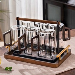 Glass Cup Set for Home Living Room, High Temperature Resistant Green Tea Cups, Large Capacity with Handle, 6 Drinking Cups for Entertaining Guests