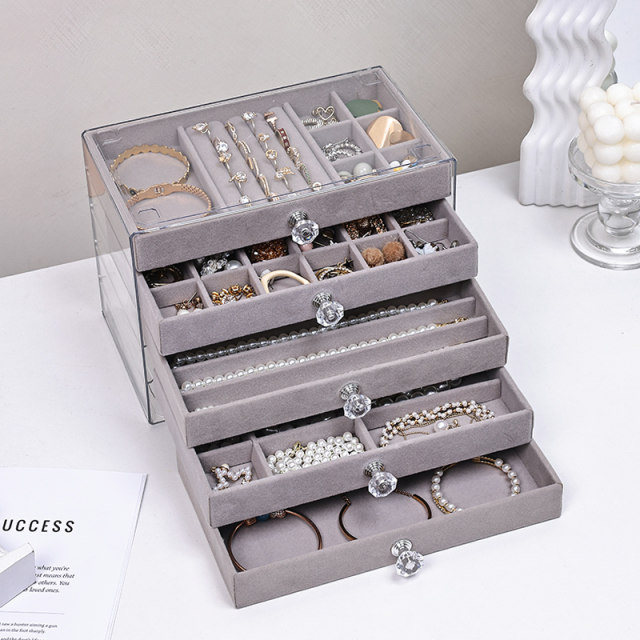 Jewelry box Multi-layer anti-oxidation velvet cloth exquisite earrings necklace bracelet jewelry storage box high-end accessories hand decoration box
