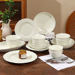 Shunxiang Ceramic Cream Style Bowl and Plate Set for Home Use, High-Quality Bowls, Plates, Chopsticks, Rice Bowls, Housewarming Gift Tableware Set