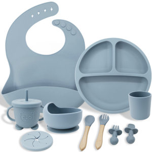 
Children's tableware set silicone dining tray with fork spoon baby spoon complementary food bowl feeding baby supplies set ten pieces