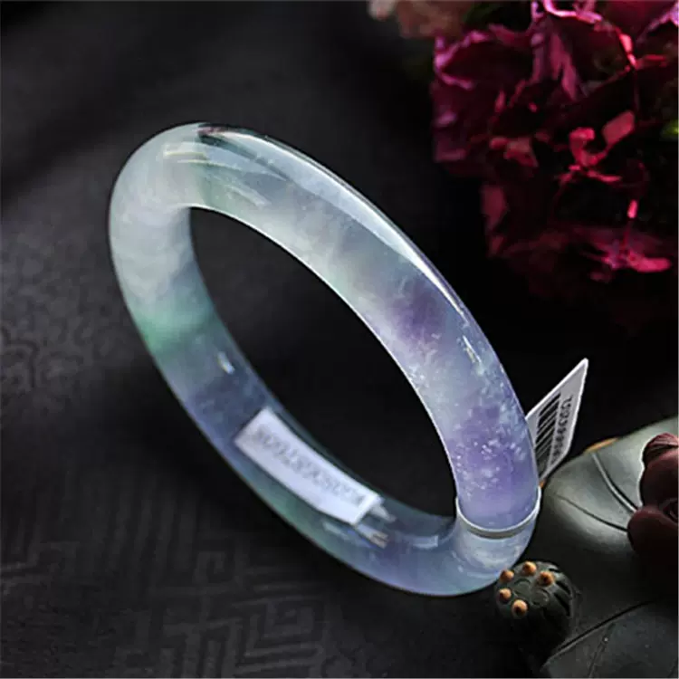 緑翡翠飘花バングル 翡翠バングル パープル 緑 飘花 黄色い ひすい