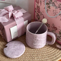 Rock Texture Ceramic Mug with Lid and Spoon, Cup for Girls, Birthday Gift, Practical Water Cup, Souvenir for Newlyweds