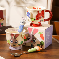 Zootopia Ceramic Mugs, Cute Couple Mugs, High-Value Household Water Cups, Breakfast Coffee Cups for Women
