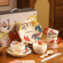Zootopia Tableware Set, High-Quality, Suitable for Girls and Children, Single-Serving Bowls, Plates, and Spoons, Practical Birthday Gift Box