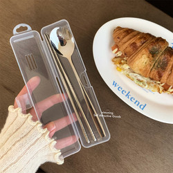 Yimuning 304 Stainless Steel Spoon and Chopsticks Portable Tableware Korean Style Office Worker Student Outing Single Set Storage Box